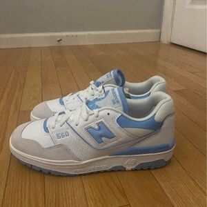 New Balance White and Blue Retro Sneakers
